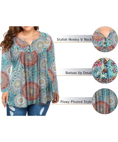 VOGRACE Womens-Plus-Size-Tops Flowy Long Sleeve Henley Shirts Buttons Up Blouses Pleated Tunics 07_floral_c $9.17 Tops