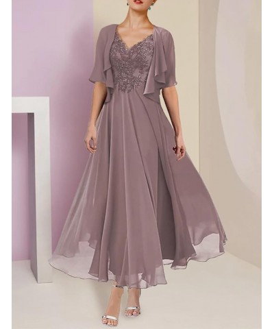 A-Line Mother of The Bride Dress Formal V Neck Tea Length Wedding Guest Dresses with Pleats Appliques 2023 JS052 Rust $60.48 ...