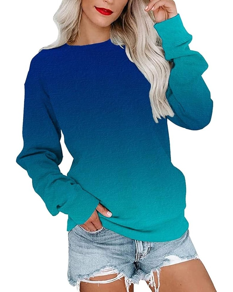 Womens Casual Crewneck Sweatshirts Long Sleeve Crew Neck Tunic Tops Loose Y2K Pullovers Pullovee-blue $5.93 Hoodies & Sweatsh...