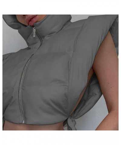 Women's Cropped Puffer Vest with Hood Zip Up Sleeveless Hoodie Padded Puffy Vest Jacket Coat 02 Gray $19.97 Vests