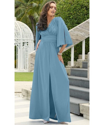 Womens Long Bridesmaid Cocktail Evening Short Sleeve Maxi Dress Gown Pastel Blue $29.98 Dresses