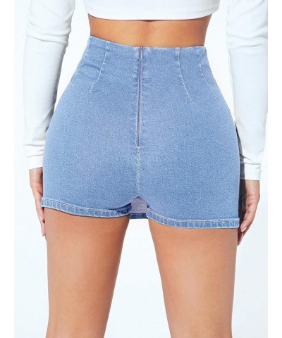 Women's Casual High Waist Split Hem Skorts Zipper Up Skinny Denim Shorts Light Wash $14.70 Shorts