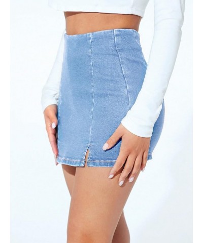 Women's Casual High Waist Split Hem Skorts Zipper Up Skinny Denim Shorts Light Wash $14.70 Shorts