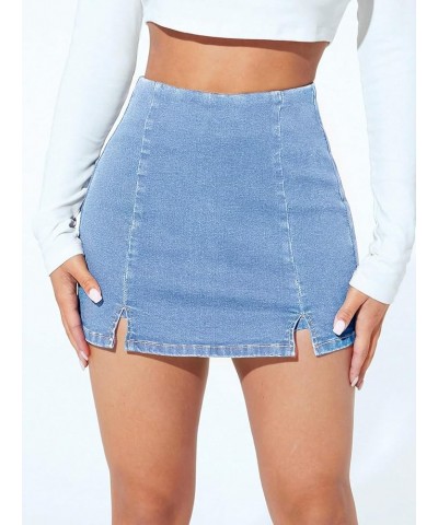 Women's Casual High Waist Split Hem Skorts Zipper Up Skinny Denim Shorts Light Wash $14.70 Shorts