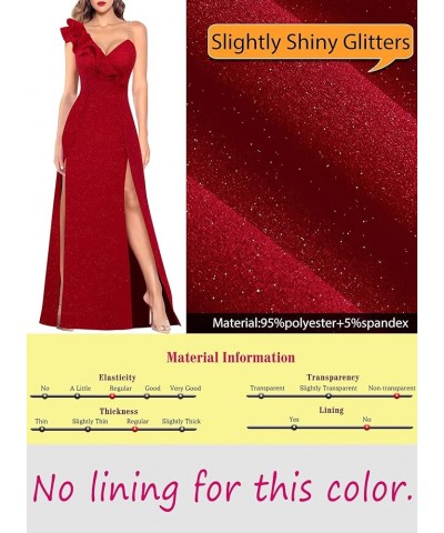 Womens Sexy Ruffle One Shoulder Double High Slit Formal Prom Maxi Dress V Neck Beaded Strap A-Line Evening Gown Sparkly Red $...