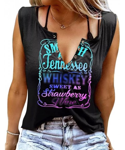 Smooth As Tennessee Tank Top Sweet As Strawberry Shirt Ring Hole Sleeveless Sexy V Neck Womens Retro Country Music Top Colorf...