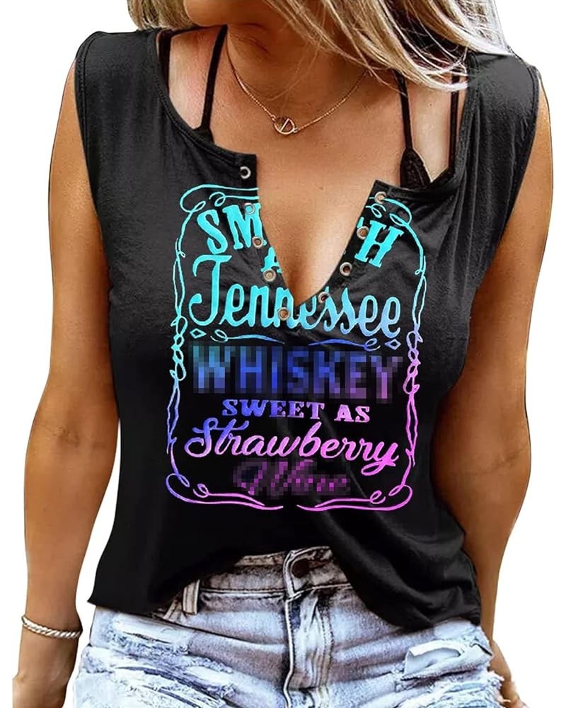 Smooth As Tennessee Tank Top Sweet As Strawberry Shirt Ring Hole Sleeveless Sexy V Neck Womens Retro Country Music Top Colorf...