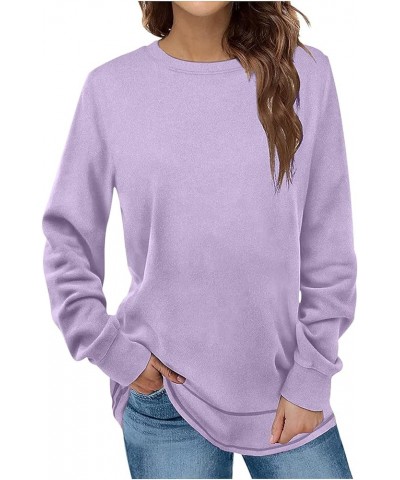 Long Sleeve Tops for Women Casual Cozy Fleece Pullover Shirt Loose Fit Crew Neck Blouse Lightweight Soft Sweatshirts 2purple ...