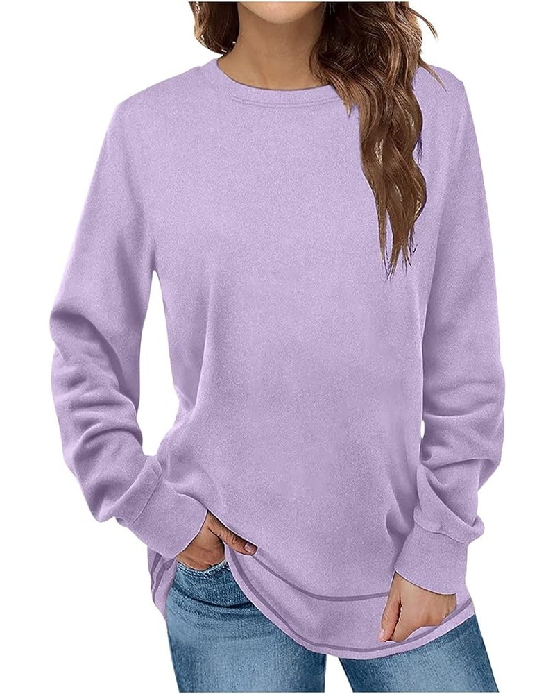 Long Sleeve Tops for Women Casual Cozy Fleece Pullover Shirt Loose Fit Crew Neck Blouse Lightweight Soft Sweatshirts 2purple ...