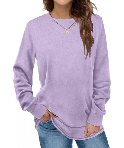 Long Sleeve Tops for Women Casual Cozy Fleece Pullover Shirt Loose Fit Crew Neck Blouse Lightweight Soft Sweatshirts 2purple ...