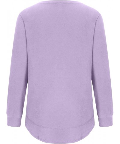 Long Sleeve Tops for Women Casual Cozy Fleece Pullover Shirt Loose Fit Crew Neck Blouse Lightweight Soft Sweatshirts 2purple ...