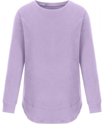 Long Sleeve Tops for Women Casual Cozy Fleece Pullover Shirt Loose Fit Crew Neck Blouse Lightweight Soft Sweatshirts 2purple ...