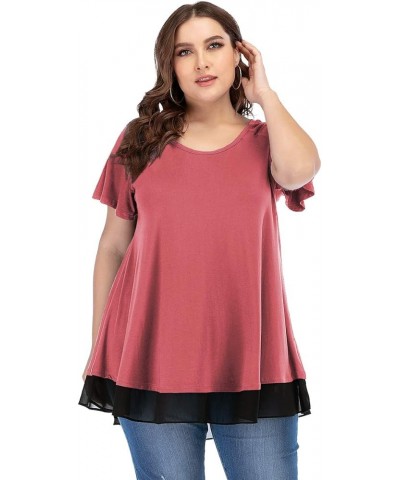 Plus Size Tunic Tops for Womens Summer Clothes Dressy Round Neck Short Sleeve Shirts Flowy Chiffon Blouses Grayishpink $13.34...