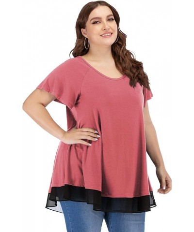 Plus Size Tunic Tops for Womens Summer Clothes Dressy Round Neck Short Sleeve Shirts Flowy Chiffon Blouses Grayishpink $13.34...