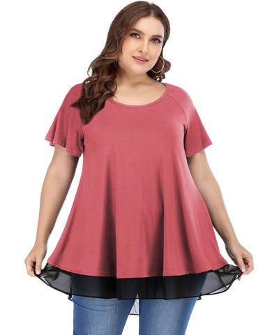 Plus Size Tunic Tops for Womens Summer Clothes Dressy Round Neck Short Sleeve Shirts Flowy Chiffon Blouses Grayishpink $13.34...