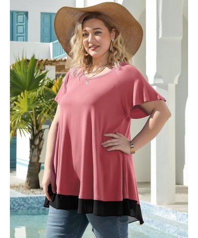 Plus Size Tunic Tops for Womens Summer Clothes Dressy Round Neck Short Sleeve Shirts Flowy Chiffon Blouses Grayishpink $13.34...