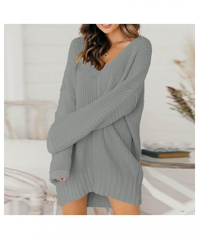 Womens Sweater Dress Midi 2023 Trendy Fall Winter Oversized Crewneck Long Sleeve Elegant Rib Pullover Knit Dress A-grey $21.9...