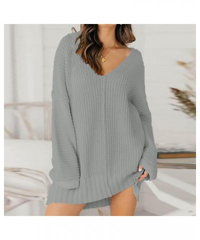 Womens Sweater Dress Midi 2023 Trendy Fall Winter Oversized Crewneck Long Sleeve Elegant Rib Pullover Knit Dress A-grey $21.9...