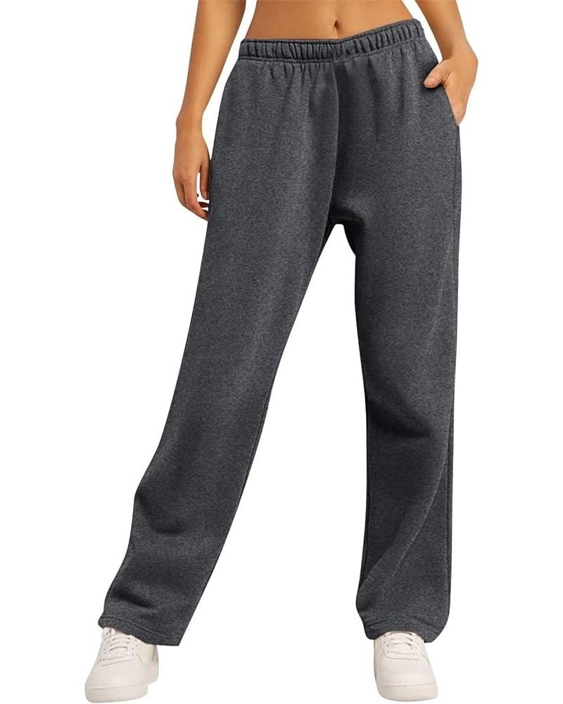 Women Wide Leg Sweatpants Baggy Straight Leg Sweatpants Plus Size Elastic Waist Flare Sweatpants with Pockets A-darkgray $7.6...