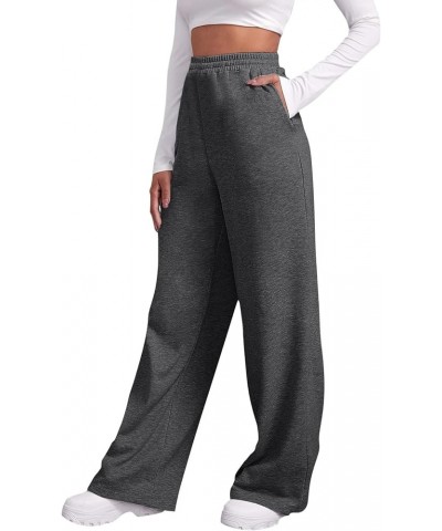 Women Wide Leg Sweatpants Baggy Straight Leg Sweatpants Plus Size Elastic Waist Flare Sweatpants with Pockets A-darkgray $7.6...