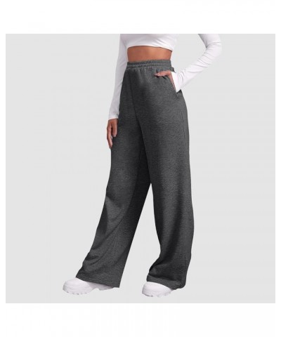 Women Wide Leg Sweatpants Baggy Straight Leg Sweatpants Plus Size Elastic Waist Flare Sweatpants with Pockets A-darkgray $7.6...