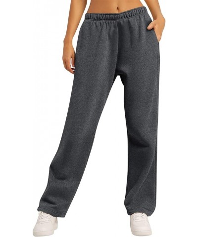 Women Wide Leg Sweatpants Baggy Straight Leg Sweatpants Plus Size Elastic Waist Flare Sweatpants with Pockets A-darkgray $7.6...