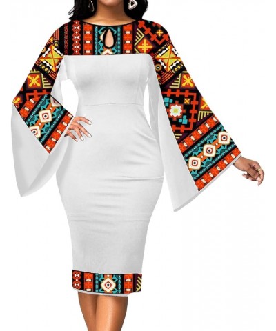 Women's Dress Church Dresses Work Business Bodycon Split Sleeve Round Neck Floral Pencil Dresses White Orange-c $18.69 Dresses