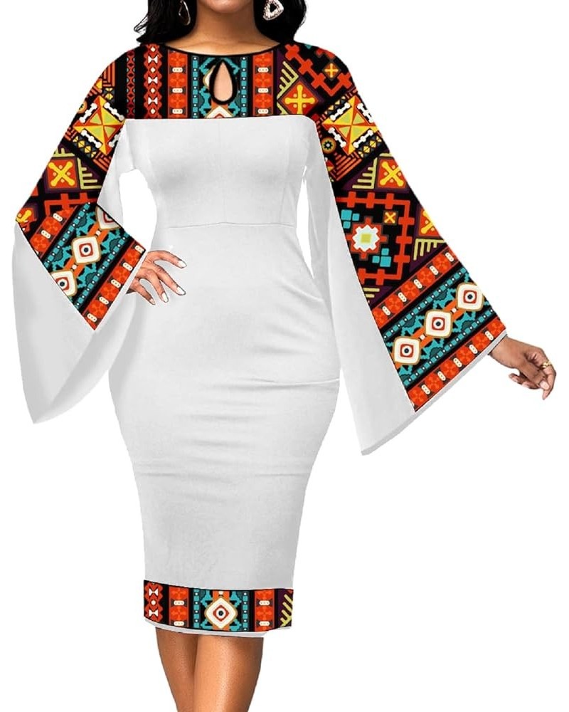 Women's Dress Church Dresses Work Business Bodycon Split Sleeve Round Neck Floral Pencil Dresses White Orange-c $18.69 Dresses