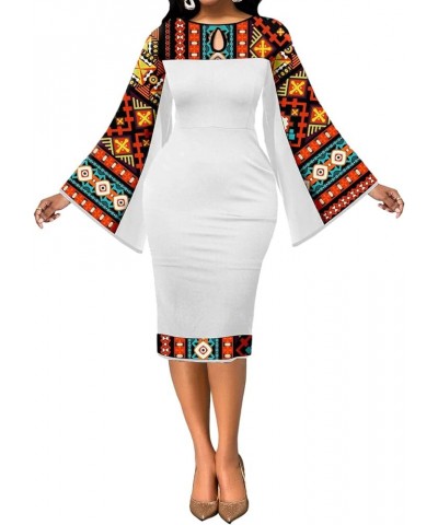 Women's Dress Church Dresses Work Business Bodycon Split Sleeve Round Neck Floral Pencil Dresses White Orange-c $18.69 Dresses