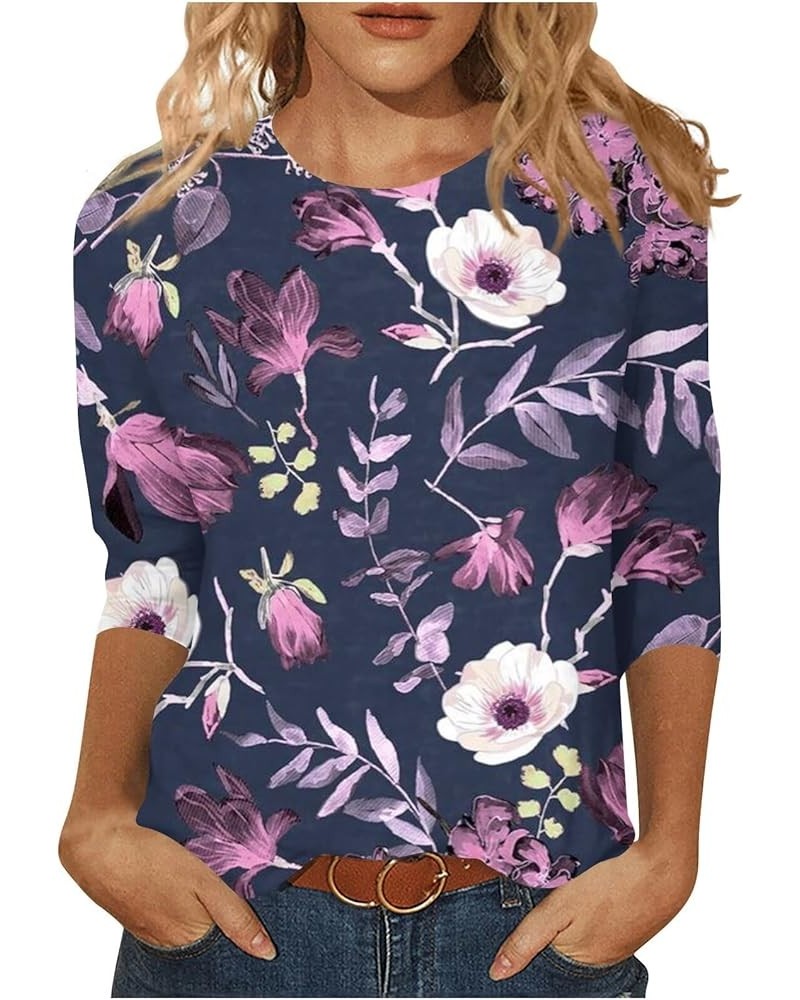 Womens Shirts Dressy Casual,Women's Fashion Casual Round Neck Three Quarter Sleeve Printed T-Shirt Top 1-purple $8.90 T-Shirts