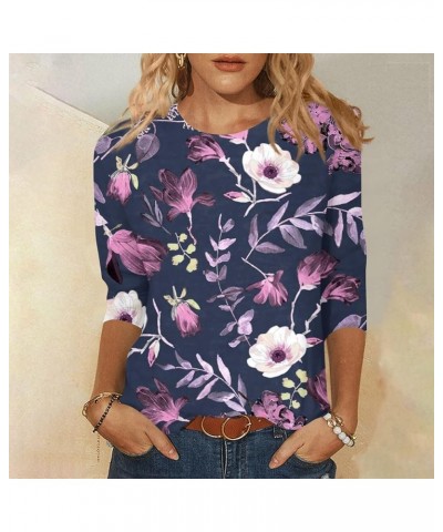 Womens Shirts Dressy Casual,Women's Fashion Casual Round Neck Three Quarter Sleeve Printed T-Shirt Top 1-purple $8.90 T-Shirts