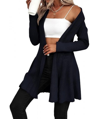 Women's Long Sleeve Cardigan Sweater Open Front Ruffle Hem Outerwear Solid Navy Blue $27.83 Sweaters