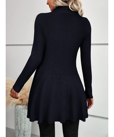 Women's Long Sleeve Cardigan Sweater Open Front Ruffle Hem Outerwear Solid Navy Blue $27.83 Sweaters