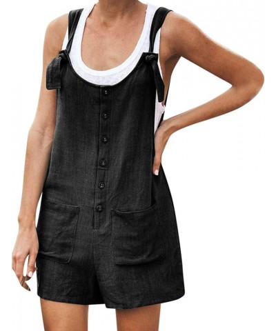 Women's Short Overalls Summer Casual Button Down Jumpsuit Adjustable Waist Rompers for Women Summer Sleeveless White Blue-7 $...