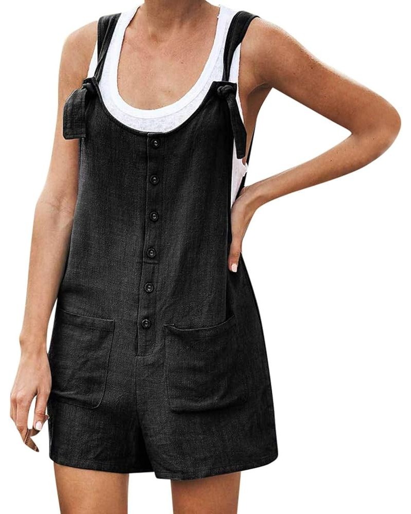 Women's Short Overalls Summer Casual Button Down Jumpsuit Adjustable Waist Rompers for Women Summer Sleeveless White Blue-7 $...