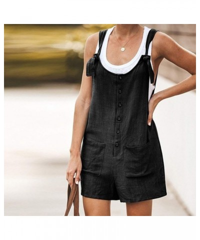 Women's Short Overalls Summer Casual Button Down Jumpsuit Adjustable Waist Rompers for Women Summer Sleeveless White Blue-7 $...