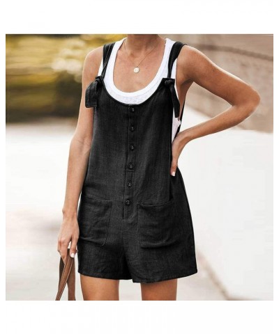 Women's Short Overalls Summer Casual Button Down Jumpsuit Adjustable Waist Rompers for Women Summer Sleeveless White Blue-7 $...