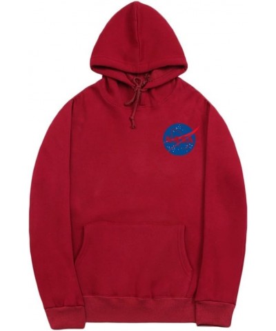 Fashion NASA Logo Print Hoodie Sweatshirt with Pocket(Smaller Than Standard Size) 1burgundy $14.08 Hoodies & Sweatshirts