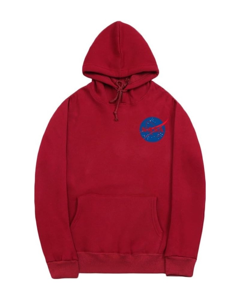 Fashion NASA Logo Print Hoodie Sweatshirt with Pocket(Smaller Than Standard Size) 1burgundy $14.08 Hoodies & Sweatshirts