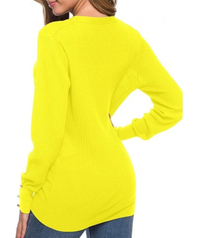 Women's Long Sleeve Soft Metallic Button Down V Neck Knit Sweater Cardigan Lemon Yellow $10.49 Sweaters