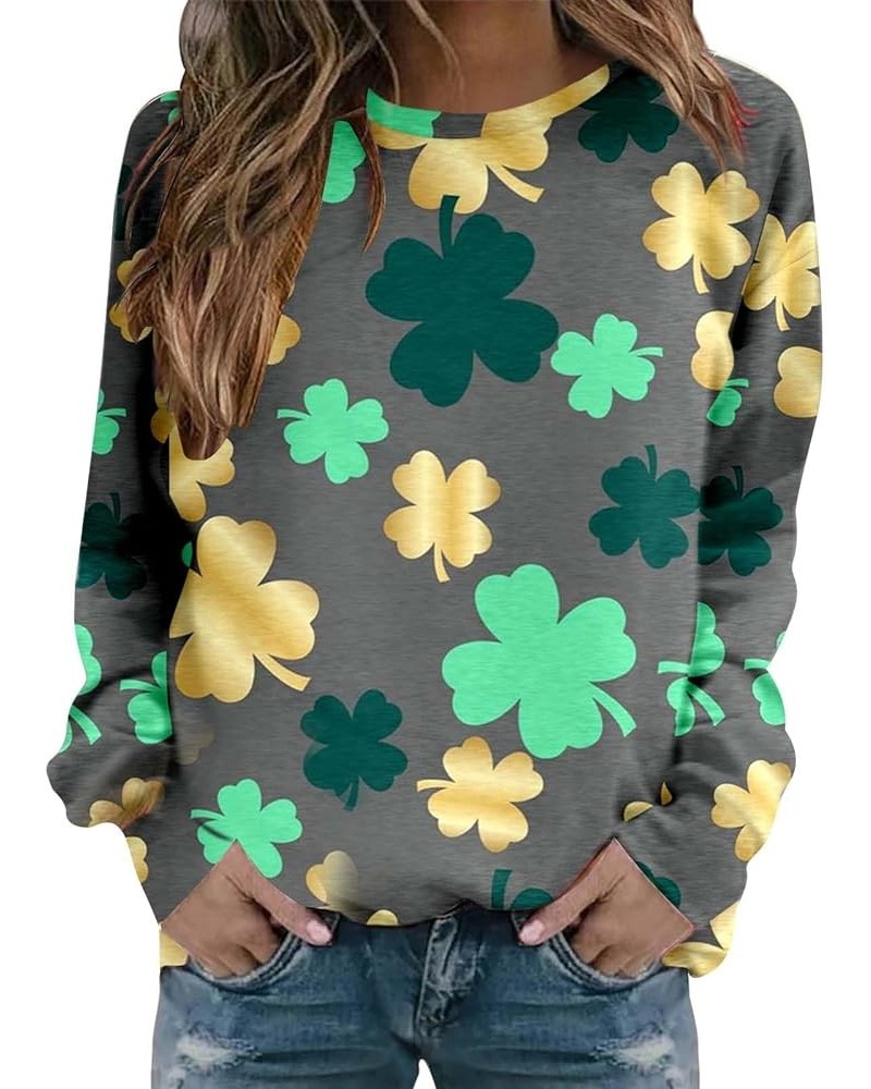 Funny St Patricks Day Shirt Women's Casual Belted Sweatshirt Long Sleeved Solid Color Trendy Sweater for Women 2024 G1-navy $...