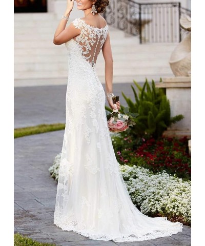 Women's Beach Wedding Dresses for Bride 2024 Long Lace Wedding Bridal Gowns YZTSWD057 A-ivory $57.35 Dresses