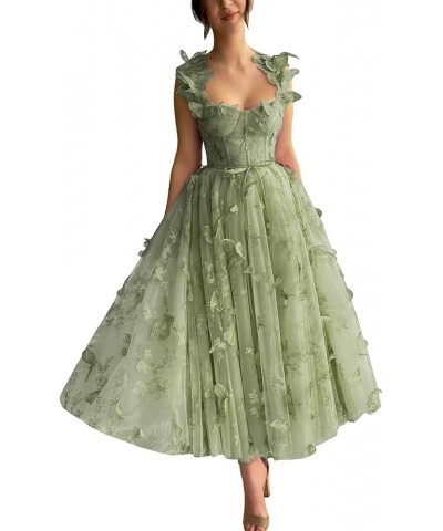 3D Butterfly Lace Appliques Prom Dresses for Women Tulle Wedding Dress Long Ball Gown Homecoming Dress Sage Green-a $46.55 Dr...