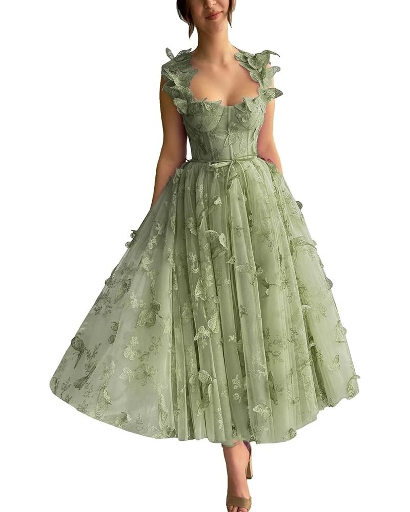 3D Butterfly Lace Appliques Prom Dresses for Women Tulle Wedding Dress Long Ball Gown Homecoming Dress Sage Green-a $46.55 Dr...