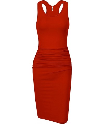 Women's Sleeveless Racerback Tank Ruched Bodycon Sundress Midi Fitted Casual Dress Rust $20.64 Dresses