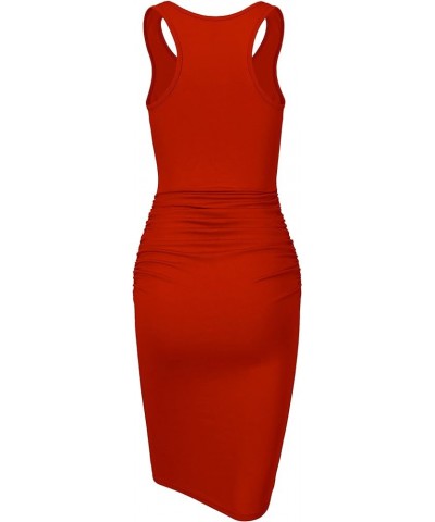 Women's Sleeveless Racerback Tank Ruched Bodycon Sundress Midi Fitted Casual Dress Rust $20.64 Dresses