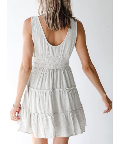 Womens Summer Dresses 2024 Sleeveless Button Down Smocked Elastic Waist Ruffle Tiered Casual Swing Mini Dress White $21.05 Dr...