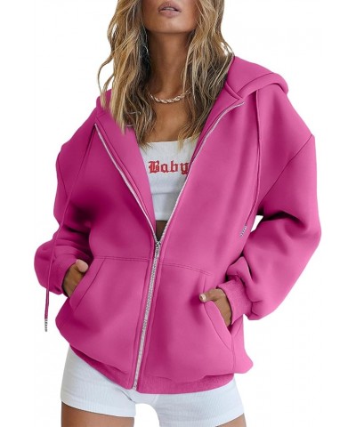 Womens Zip Up Hoodies Long Sleeve Sweatshirts Fall Outfits Oversized Sweaters Casual Fashion Jackets Hot Pink $22.25 Hoodies ...