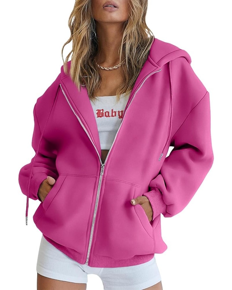 Womens Zip Up Hoodies Long Sleeve Sweatshirts Fall Outfits Oversized Sweaters Casual Fashion Jackets Hot Pink $22.25 Hoodies ...