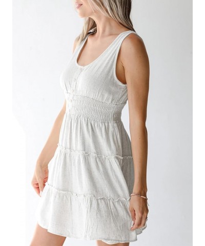 Womens Summer Dresses 2024 Sleeveless Button Down Smocked Elastic Waist Ruffle Tiered Casual Swing Mini Dress White $21.05 Dr...